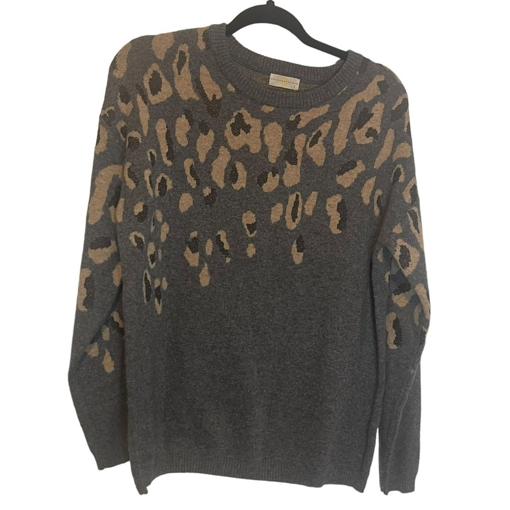 Chrysanthemum Gray Leopard Print Crew Neck Sweater Large Wool Angora Blend